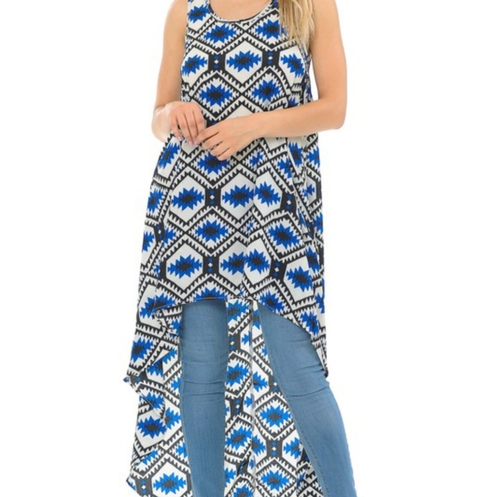 Women's High-Low Neo Aztec Print Long Dress with CutOut Detail